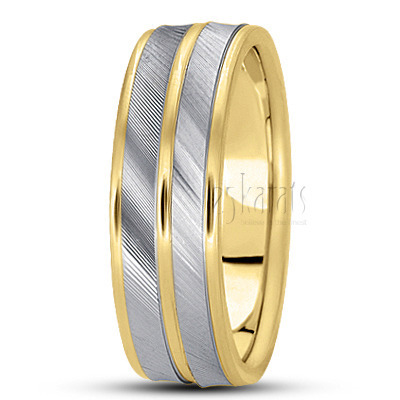 Angled Cut Two-Tone Basic Carved Wedding Ring - view 6 thumbnail
