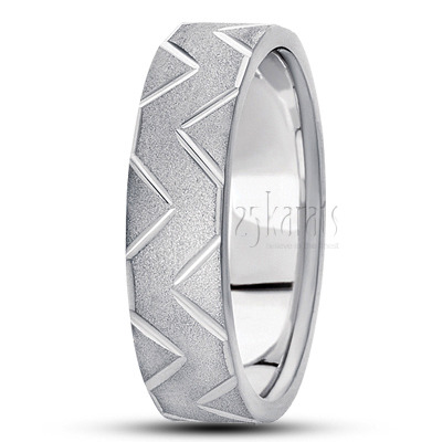 Modern Stone Finish Carved Design Wedding Band - main view