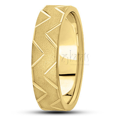 Modern Stone Finish Carved Design Wedding Band - view 2 thumbnail