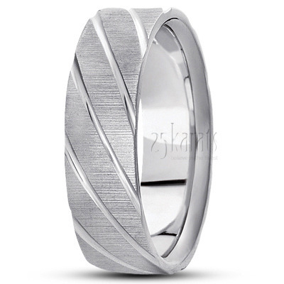Solid Diagonal Cut Diamond Carved Wedding Ring - view 2 thumbnail