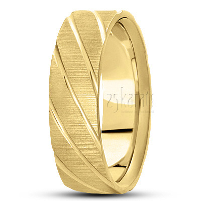 Solid Diagonal Cut Diamond Carved Wedding Ring - main view