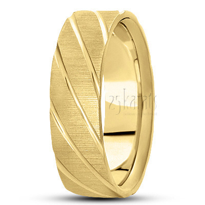 Solid Diagonal Cut Diamond Carved Wedding Ring - main view thumbnail