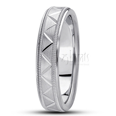 Angled Cut Milgrain Diamond Carved Wedding Ring - view 2 thumbnail