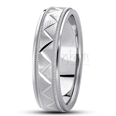 Angled Cut Milgrain Diamond Carved Wedding Ring - view 3