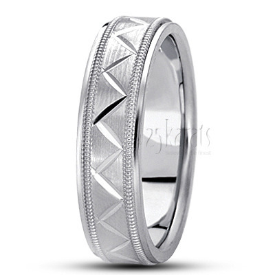 Angled Cut Milgrain Diamond Carved Wedding Ring - view 3 thumbnail