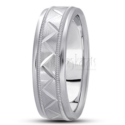 Angled Cut Milgrain Diamond Carved Wedding Ring - view 4 thumbnail