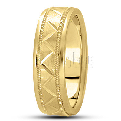 Angled Cut Milgrain Diamond Carved Wedding Ring - view 5 thumbnail