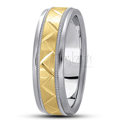 Angled Cut Milgrain Diamond Carved Wedding Ring - view 6 thumbnail