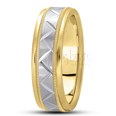 Angled Cut Milgrain Diamond Carved Wedding Ring - main view