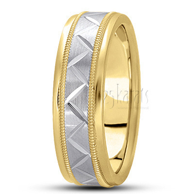 Angled Cut Milgrain Diamond Carved Wedding Ring - main view thumbnail