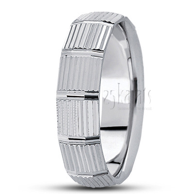 Modern Striped Carved Design Wedding Ring  - main view