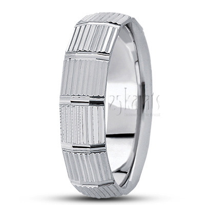 Modern Striped Carved Design Wedding Ring  - main view thumbnail