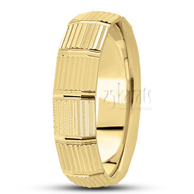 Modern Striped Carved Design Wedding Ring  - view 2 thumbnail