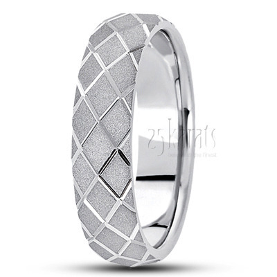 Diagonal Grooved Sandblasted Fancy Carved Wedding Ring 