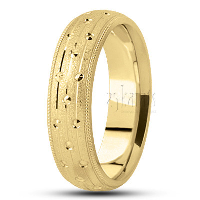 Fine Grooved Fancy Carved Wedding Ring  - view 2 thumbnail