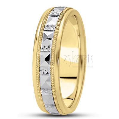 Chic Two-Color Fancy Carved Wedding Band 