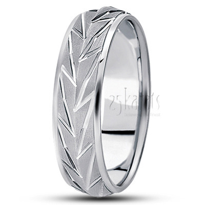 Elegant Zigzag Design Diamond Carved Wedding Band  - view 2 thumbnail