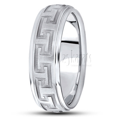 Classic High Polished Carved Design Wedding Band 