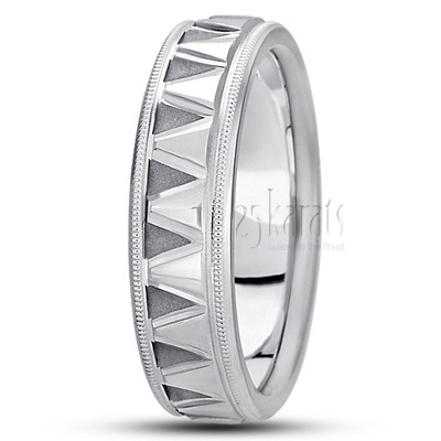 Modern Incised Fancy Designer Wedding Ring  - view 2