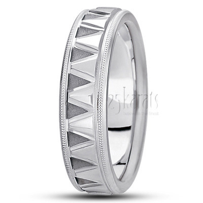 Modern Incised Fancy Designer Wedding Ring  - view 2 thumbnail