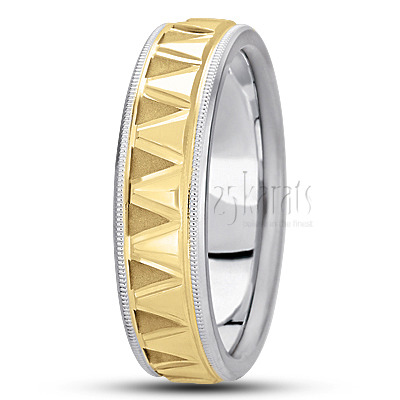 Modern Incised Fancy Designer Wedding Ring  - view 4