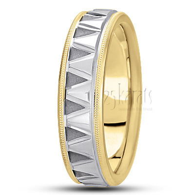 Modern Incised Fancy Designer Wedding Ring 