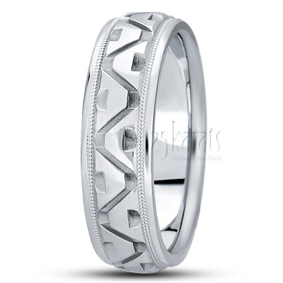 Exquisite Triangle Cut Fancy Carved Wedding Band 