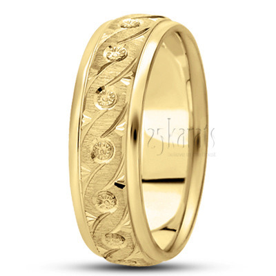 Custom Wavy Fancy Carved Wedding Ring 
