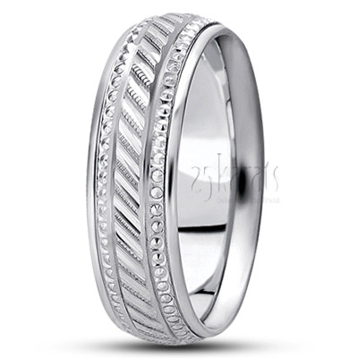 Beaded Diagonal Cut Fancy Design Wedding Ring  - main view