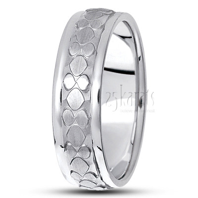 Custom Incised Carved Design Wedding Ring  - main view