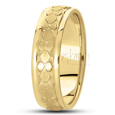 Custom Incised Carved Design Wedding Ring  - view 2 thumbnail