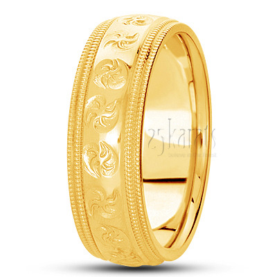 Shiny Double Milgrain Fancy Carved Wedding Band  - view 2
