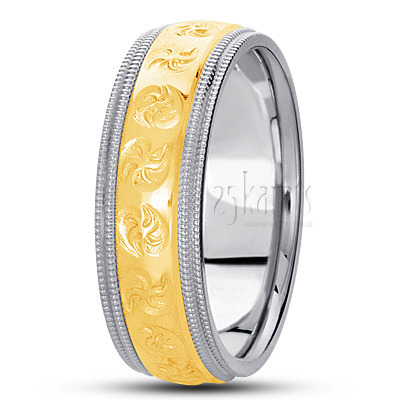 Shiny Double Milgrain Fancy Carved Wedding Band  - view 3 thumbnail