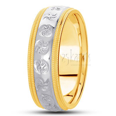 Shiny Double Milgrain Fancy Carved Wedding Band  - view 4
