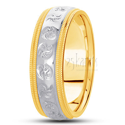 Shiny Double Milgrain Fancy Carved Wedding Band  - view 4 thumbnail