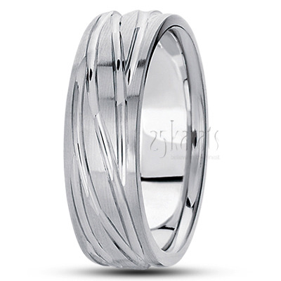 Stylish Angular Grooved Carved Design Wedding Band  - main view