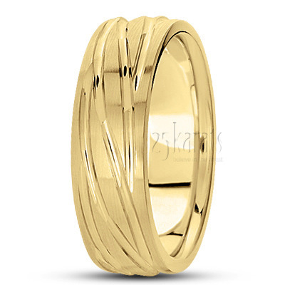 Stylish Angular Grooved Carved Design Wedding Band  - view 2 thumbnail