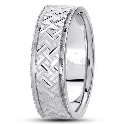 Milgrain Step Edge Diamond Carved Wedding Band  - main view thumbnail
