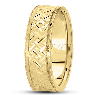 Milgrain Step Edge Diamond Carved Wedding Band  - view 2