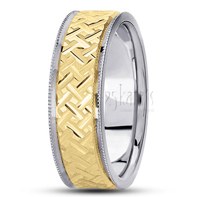 Milgrain Step Edge Diamond Carved Wedding Band  - view 3