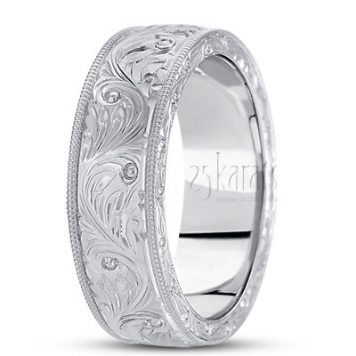 Elegant Fine Hand Engraved Wedding Ring  - view 2 thumbnail