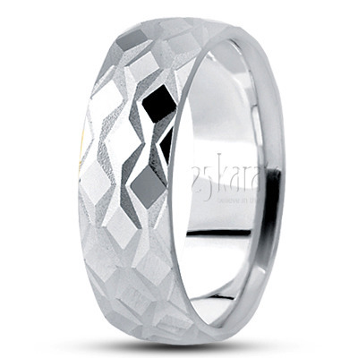 Sturdy Ridged Carved Design Wedding Ring 