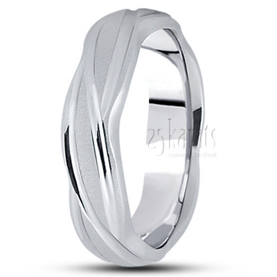 Contemporary Ridged Design Fancy Carved Wedding Band 