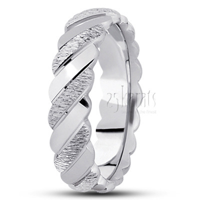Cross-satin And Shiny Carved Design Wedding Band  - view 2 thumbnail