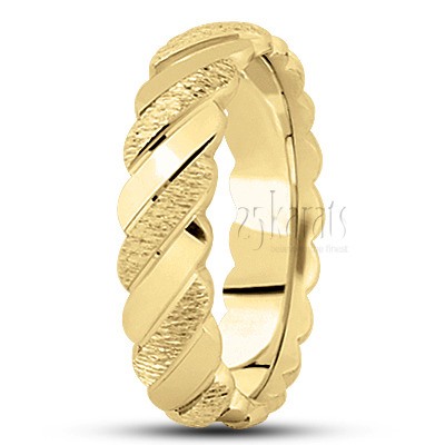 Cross-satin And Shiny Carved Design Wedding Band  - main view