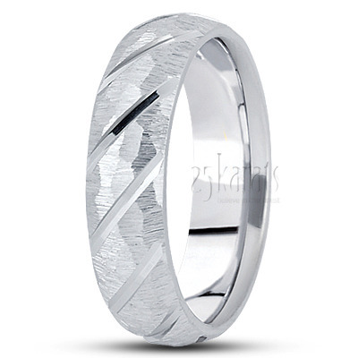 Diagonal Cut Hammered Carved Design Wedding Ring  - main view thumbnail