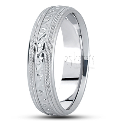 Shiny Double Milgrain Fancy Design Wedding Band  - view 2