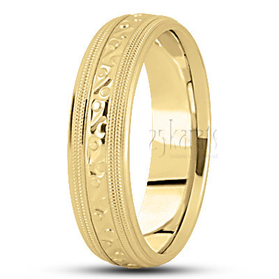 Shiny Double Milgrain Fancy Design Wedding Band  - view 3 thumbnail