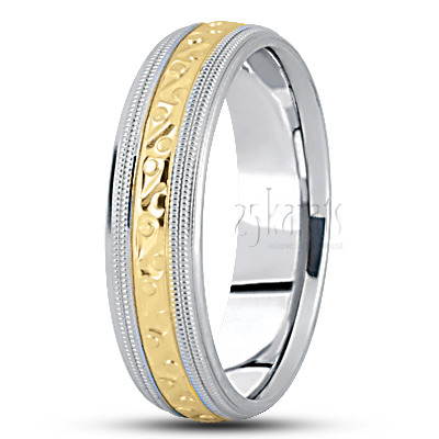 Shiny Double Milgrain Fancy Design Wedding Band  - main view