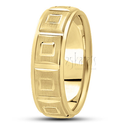 Classic Satin Finish Carved Design Wedding Band 